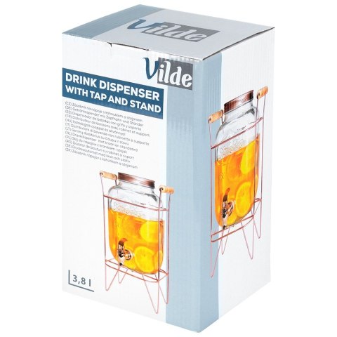 SŁÓJ SŁOIK DO NAPOJÓW Z KRANIKIEM I STOJAKIEM KRAN NA NAPOJE WODĘ LEMONIADĘ 4.2L RÓŻOWE ZŁOTO VILDE 139602