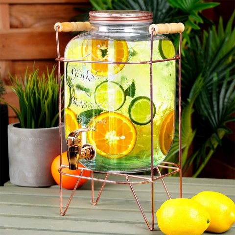 SŁÓJ SŁOIK DO NAPOJÓW Z KRANIKIEM I STOJAKIEM KRAN NA NAPOJE WODĘ LEMONIADĘ 5.5L RÓŻOWE ZŁOTO VILDE 139603