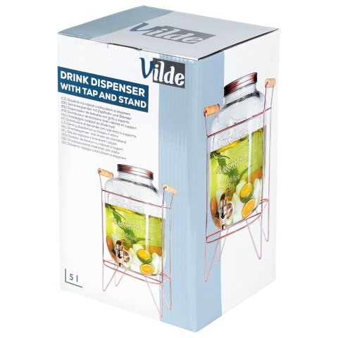 SŁÓJ SŁOIK DO NAPOJÓW Z KRANIKIEM I STOJAKIEM KRAN NA NAPOJE WODĘ LEMONIADĘ 5.5L RÓŻOWE ZŁOTO VILDE 139603