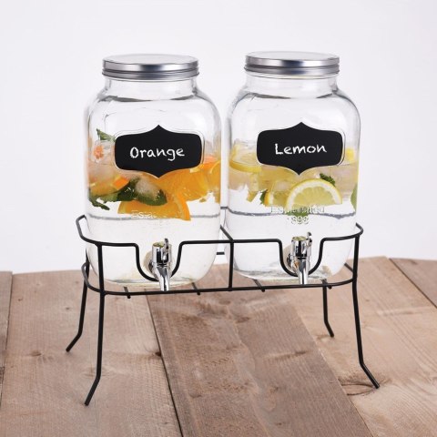 SŁÓJ SŁOIK DO NAPOJÓW Z KRANIKIEM SZKLANY PODWÓJNY ZE STOJAKIEM 2X4L 2 SZT. EXCELLENT HOUSEWARE 139009
