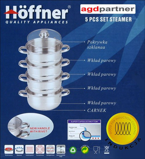GARNKI DO GOTOWANIA NA PARZE 18L 5 ELE 24CM HOFFNER HF-9245 GARNKI DO GOTOWANIA NA PARZE 18L 5 ELE 24CM HOFFNER HF-9245