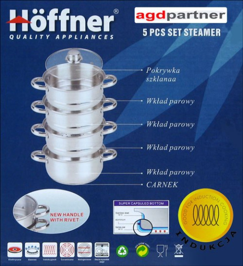 GARNKI DO GOTOWANIA NA PARZE 18L 5 ELE 24CM HOFFNER HF-9245 GARNKI DO GOTOWANIA NA PARZE 18L 5 ELE 24CM HOFFNER HF-9245