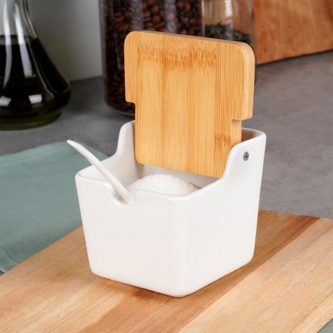 CUKIERNICZKA CERAMICZNA Z ŁYŻECZKĄ BIAŁA CUKIERNICA POJEMNIK NA CUKIER 250ML VILDE 139676