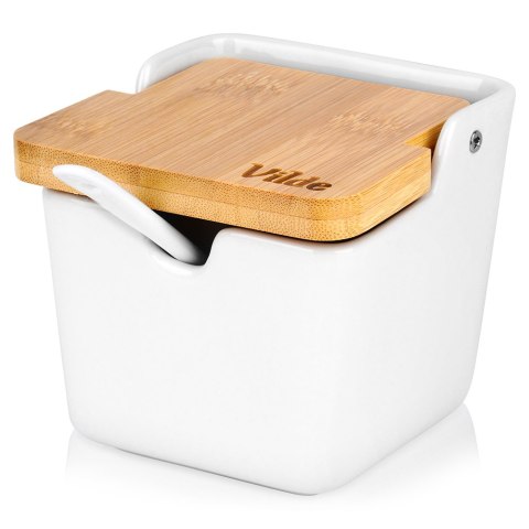 CUKIERNICZKA CERAMICZNA Z ŁYŻECZKĄ BIAŁA CUKIERNICA POJEMNIK NA CUKIER 250ML VILDE 139676