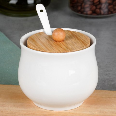 CUKIERNICZKA CERAMICZNA Z ŁYŻECZKĄ BIAŁA CUKIERNICA POJEMNIK NA CUKIER 250ML VILDE 139684