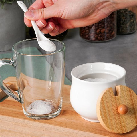 CUKIERNICZKA CERAMICZNA Z ŁYŻECZKĄ BIAŁA CUKIERNICA POJEMNIK NA CUKIER 250ML VILDE 139684