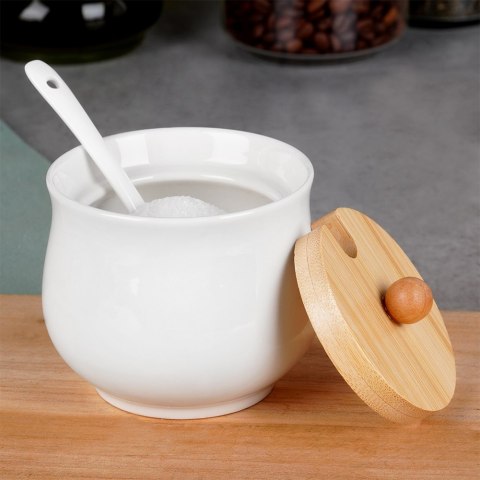 CUKIERNICZKA CERAMICZNA Z ŁYŻECZKĄ BIAŁA CUKIERNICA POJEMNIK NA CUKIER 250ML VILDE 139684