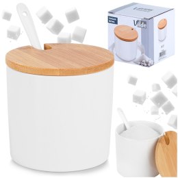 CUKIERNICZKA CERAMICZNA Z ŁYŻECZKĄ BIAŁA OKRĄGŁA CUKIERNICA POJEMNIK NA CUKIER 250ML VILDE 139682