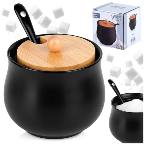 CUKIERNICZKA CERAMICZNA Z ŁYŻECZKĄ CZARNA CUKIERNICA POJEMNIK NA CUKIER 250ML VILDE 139683
