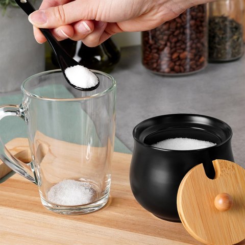 CUKIERNICZKA CERAMICZNA Z ŁYŻECZKĄ CZARNA CUKIERNICA POJEMNIK NA CUKIER 250ML VILDE 139683