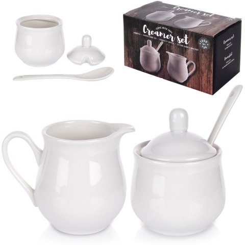 CUKIERNICZKA I MLECZNIK CUKIERNICA PORCELANOWA BIAŁA 2X150 ML ZESTAW 3 ELE ORION 153521