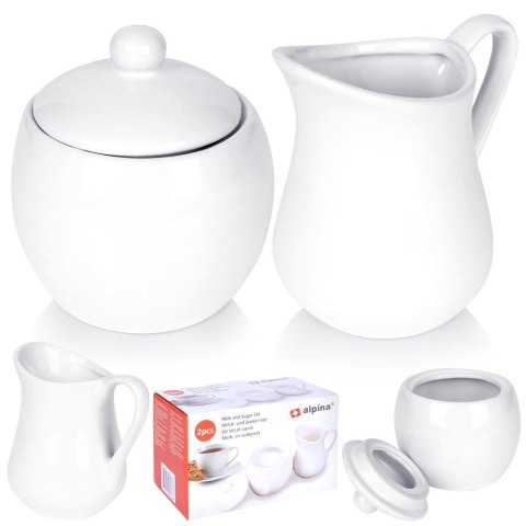 CUKIERNICZKA I MLECZNIK PORCELANOWE BIAŁE 130 ML / 170 ML 2 ELE. ALPINA 139019