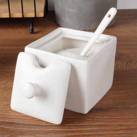 CUKIERNICZKA Z ŁYŻECZKĄ PORCELANOWA BIAŁA 200 ML HIT 153509