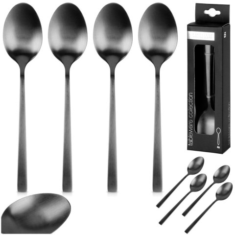 ŁYŻECZKI DO HERBATY KOMPLET ŁYŻECZEK ZESTAW SZTUĆCE CZARNE SATYNOWE 4-ELE EXCELLENT HOUSEWARE 139770