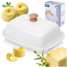 MASELNICZKA CERAMICZNA MASELNICA POJEMNIK NA MASŁO BIAŁA DREWNIANY UCHWYT VILDE 139678