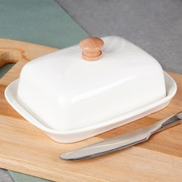 MASELNICZKA CERAMICZNA MASELNICA POJEMNIK NA MASŁO BIAŁA DREWNIANY UCHWYT VILDE 139678