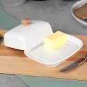 MASELNICZKA CERAMICZNA MASELNICA POJEMNIK NA MASŁO BIAŁA DREWNIANY UCHWYT VILDE 139678