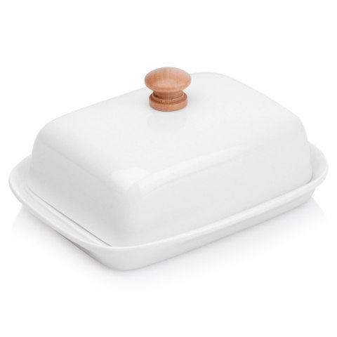 MASELNICZKA CERAMICZNA MASELNICA POJEMNIK NA MASŁO BIAŁA DREWNIANY UCHWYT VILDE 139678
