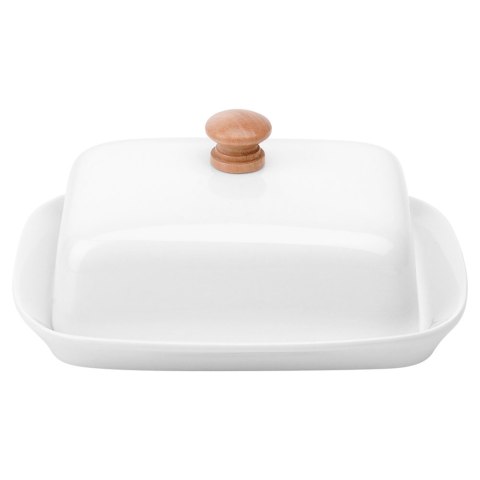 MASELNICZKA CERAMICZNA MASELNICA POJEMNIK NA MASŁO BIAŁA DREWNIANY UCHWYT VILDE 139678