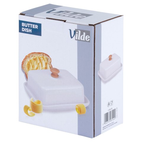 MASELNICZKA CERAMICZNA MASELNICA POJEMNIK NA MASŁO BIAŁA DREWNIANY UCHWYT VILDE 139678