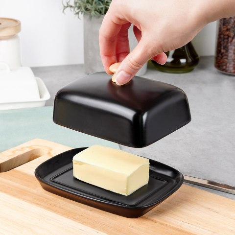 MASELNICZKA CERAMICZNA MASELNICA POJEMNIK NA MASŁO CZARNA UCHWYT DREWNIANY VILDE 139677