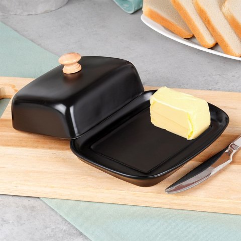 MASELNICZKA CERAMICZNA MASELNICA POJEMNIK NA MASŁO CZARNA UCHWYT DREWNIANY VILDE 139677