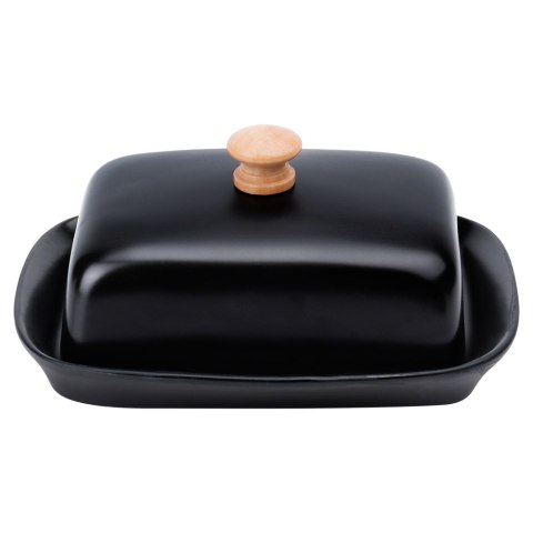 MASELNICZKA CERAMICZNA MASELNICA POJEMNIK NA MASŁO CZARNA UCHWYT DREWNIANY VILDE 139677