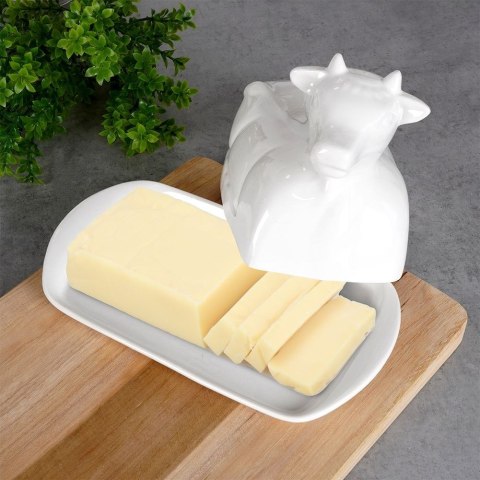 MASELNICZKA PORCELANOWA MASELNICA BIAŁA KROWA POJEMNIK NA MASŁO VILDE 139338