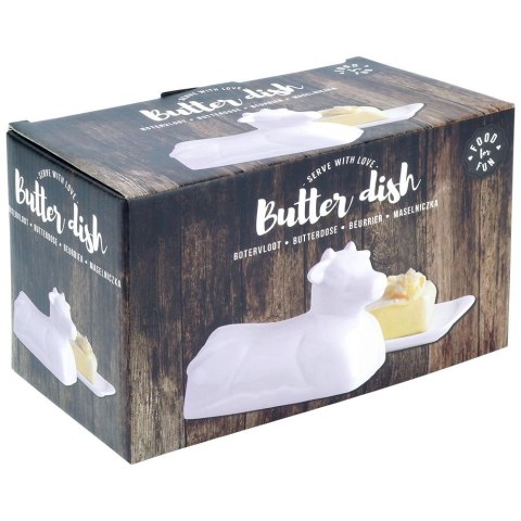 MASELNICZKA PORCELANOWA MASELNICA BIAŁA KROWA POJEMNIK NA MASŁO VILDE 139338