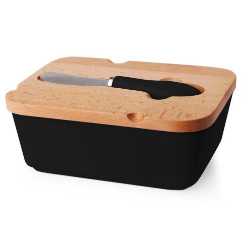 MASELNICZKA Z NOŻEM DO MASŁA PORCELANOWA CZARNA MASELNICA POJEMNIK NA MASŁO ORION 150465