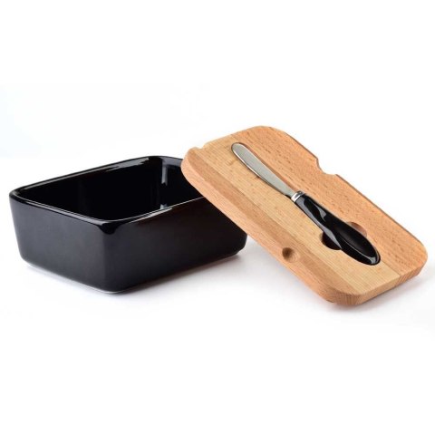 MASELNICZKA Z NOŻEM DO MASŁA PORCELANOWA CZARNA MASELNICA POJEMNIK NA MASŁO ORION 150465