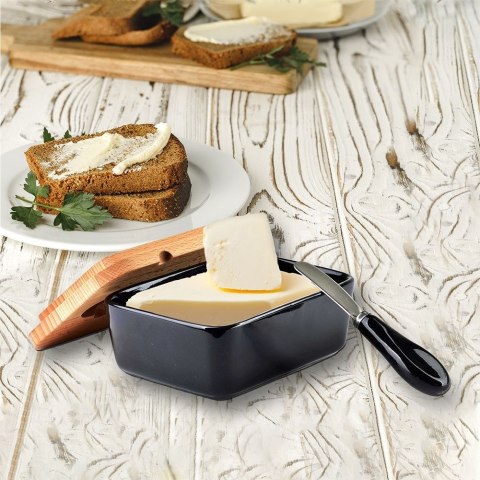 MASELNICZKA Z NOŻEM DO MASŁA PORCELANOWA CZARNA MASELNICA POJEMNIK NA MASŁO ORION 150465
