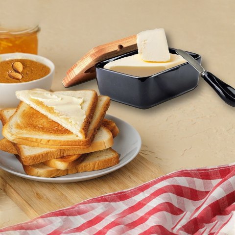 MASELNICZKA Z NOŻEM DO MASŁA PORCELANOWA CZARNA MASELNICA POJEMNIK NA MASŁO ORION 150465