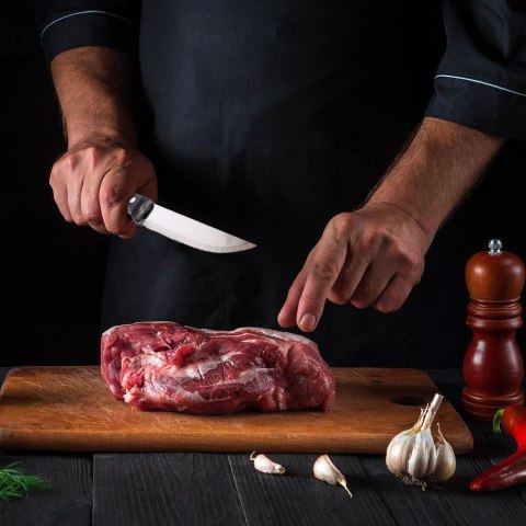 NOŻE DO STEKÓW BURGERÓW PIZZY MIĘS SZTUĆCE STALOWE 25CM 4 SZTUKI VAGGAN 139148