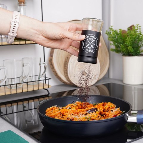 ZESTAW DO SOLI I PIEPRZU 2-ELE SOLNICZKA + PIEPRZNICZKA SZKLANA CZARNA VILDE 152334