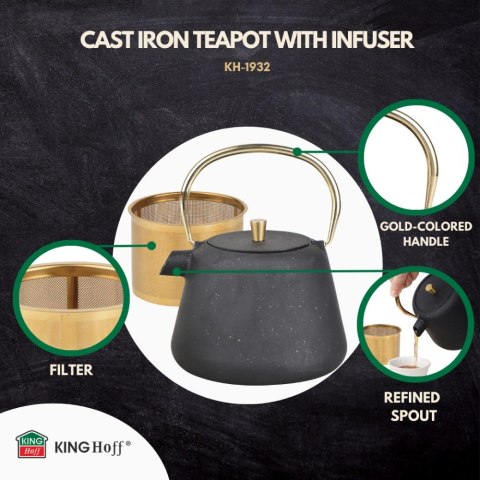 CZAJNICZEK ŻELIWNY ZAPARZACZ DO HERBATY KAWY 1.0L KINGHOFF KH-1932