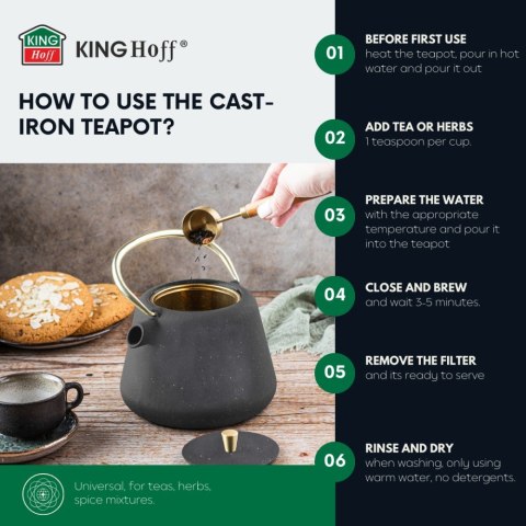 CZAJNICZEK ŻELIWNY ZAPARZACZ DO HERBATY KAWY 1.0L KINGHOFF KH-1932