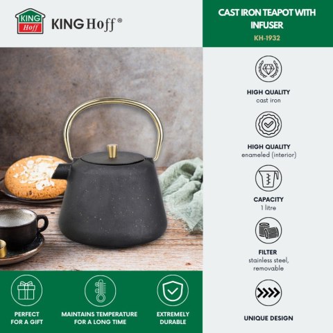 CZAJNICZEK ŻELIWNY ZAPARZACZ DO HERBATY KAWY 1.0L KINGHOFF KH-1932