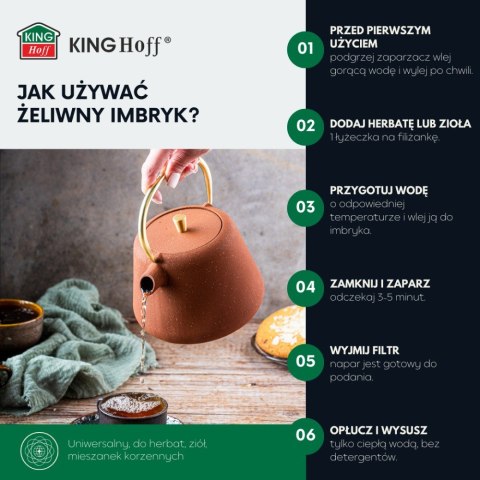 CZAJNICZEK ŻELIWNY ZAPARZACZ DO HERBATY KAWY 1.0L KINGHOFF KH-1934