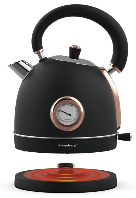 CZAJNIK ELEKTRYCZNY Z TERMOMETREM STAL NIERDZEWNA 1.8L 2200W KLAUSBERG KB-7905 CZARNY/ROSE GOLD