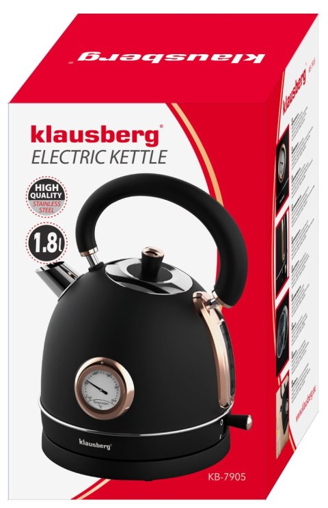 CZAJNIK ELEKTRYCZNY Z TERMOMETREM STAL NIERDZEWNA 1.8L 2200W KLAUSBERG KB-7905 CZARNY/ROSE GOLD
