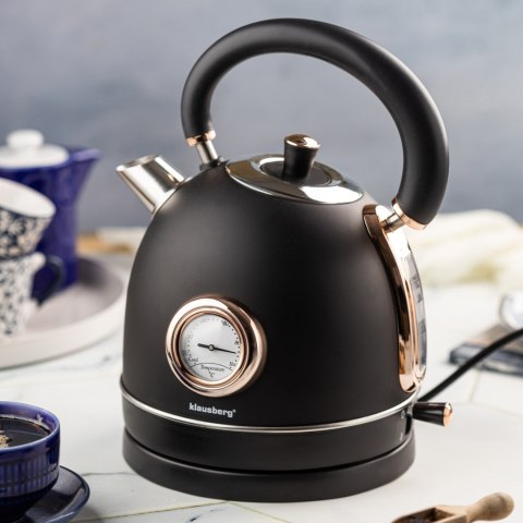 CZAJNIK ELEKTRYCZNY Z TERMOMETREM STAL NIERDZEWNA 1.8L 2200W KLAUSBERG KB-7905 CZARNY/ROSE GOLD