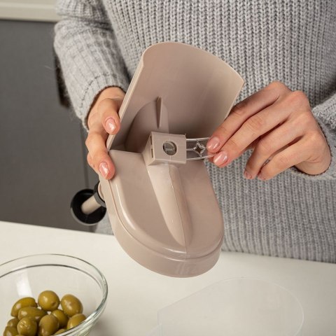 DRYLOWNICA DO WIŚNI CZEREŚNI OLIWEK Z PRZYSSAWKĄ POJEMNIKIEM MISTY 20X10X22 CM NAVA 10-186-009