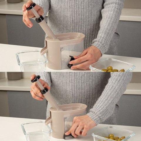 DRYLOWNICA DO WIŚNI CZEREŚNI OLIWEK Z PRZYSSAWKĄ POJEMNIKIEM MISTY 20X10X22 CM NAVA 10-186-009