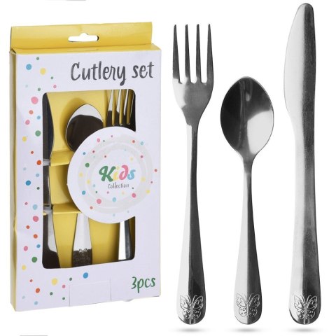 SZTUĆCE DLA DZIECI DZIECKA WIDELEC NÓŻ ŁYŻECZKA 3-ELE STALOWE MOTYL KIDS COLLECTION 139184-M