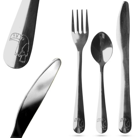 SZTUĆCE DLA DZIECI DZIECKA WIDELEC NÓŻ ŁYŻECZKA 3-ELE STALOWE PELIKAN KIDS COLLECTION 139184-P