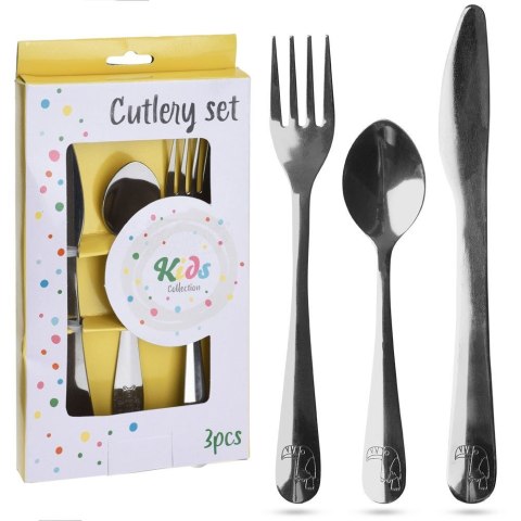 SZTUĆCE DLA DZIECI DZIECKA WIDELEC NÓŻ ŁYŻECZKA 3-ELE STALOWE PELIKAN KIDS COLLECTION 139184-P
