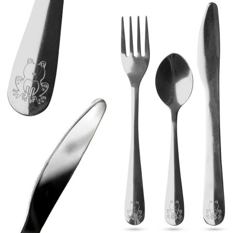 SZTUĆCE DLA DZIECI DZIECKA WIDELEC NÓŻ ŁYŻECZKA 3-ELE STALOWE ŻABKA KIDS COLLECTION 139184-Z