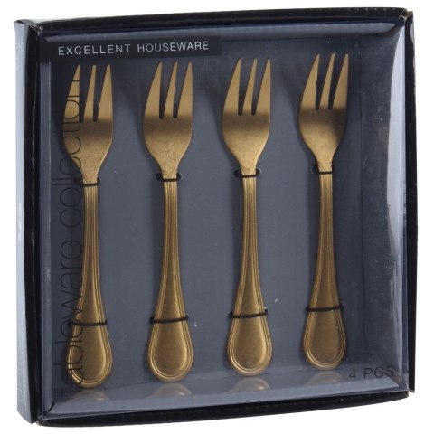 WIDELCZYKI DESEROWE DO CIASTA PRZEKĄSEK STALOWE ZŁOTE 4-ELE EXCELLENT HOUSEWARE 142362