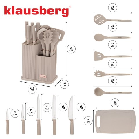 ZESTAW NOŻY KUCHENNYCH W BLOKU Z PRZYBORAMI KUCHENNYMI I DESKĄ DO KROJENIA 12-ELE KLAUSBERG KB-7935